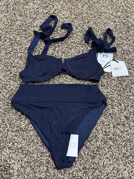 Beach Riot Other - Beach Riot Navy Ribbed High-Waist Bikini Set